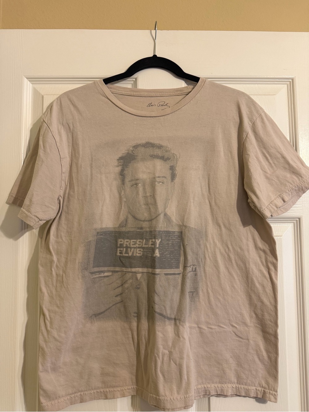 Elvis Presley Mugshot Short Sleeve Tee Shirt Beige